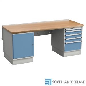 Sovella Nederland Treston workshop werkbank met multiplex tafelblad en ladekasten - bezoek onze showroom
