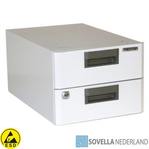 Sovella Nederland Treston ladekast ESD dubbel onder een werktafel in de werkplaats